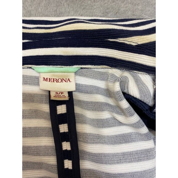 Merona Womens Blazer Knit Blue/White Striped Jacket Front Button Textured Size S - Picture 3 of 6